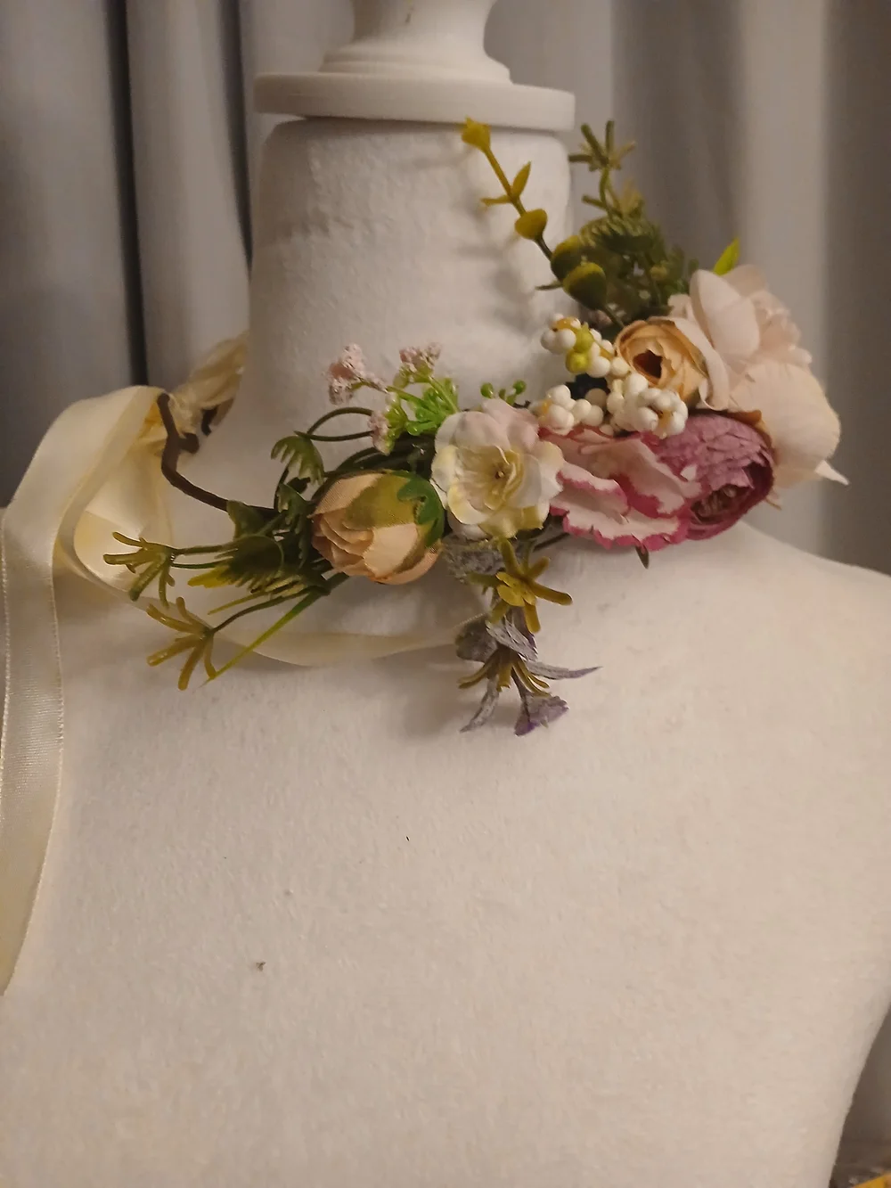 Romantic Floral Crown with Pink, Cream & Green Blooms Festivals Weddings Fairy